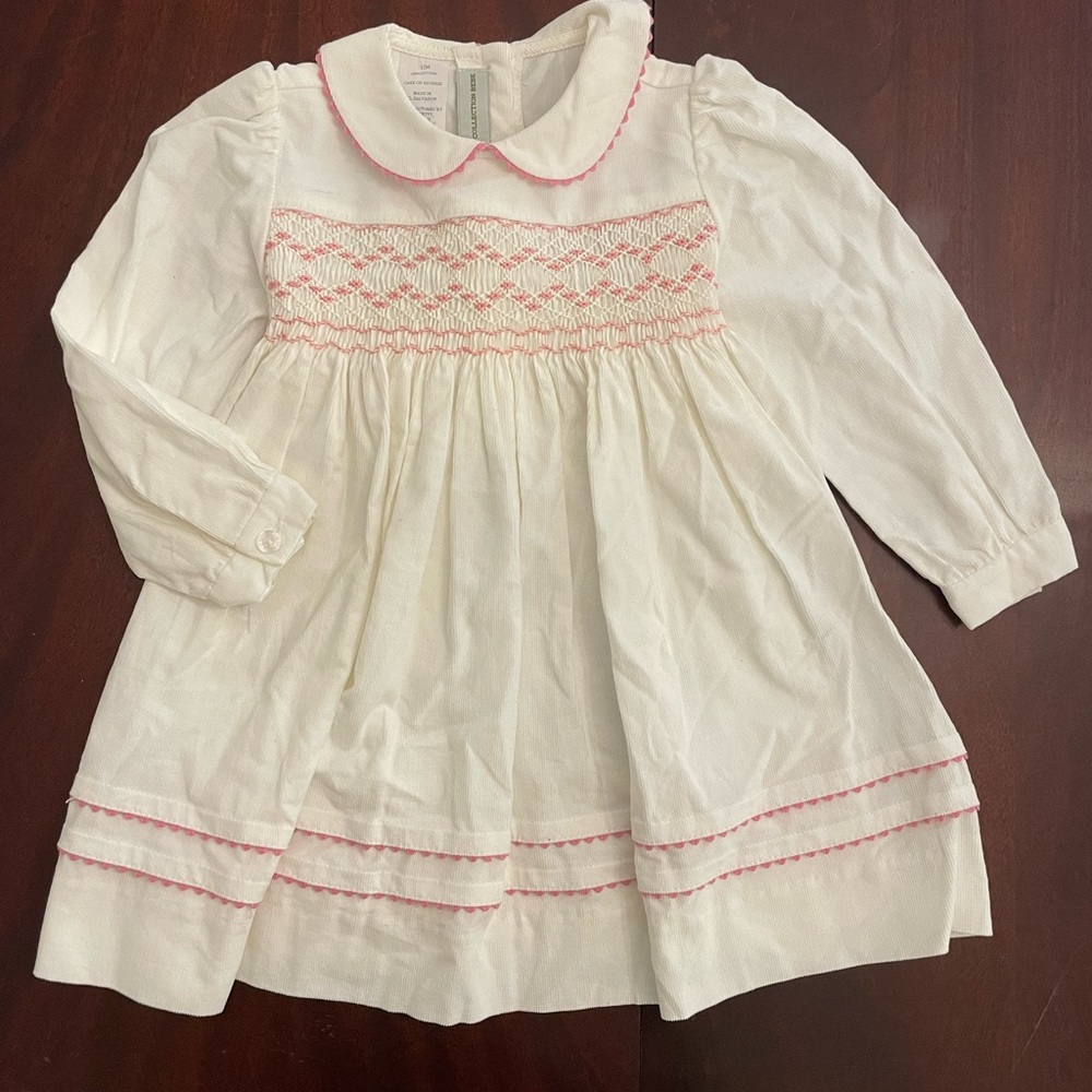 Girls Long Sleeve Smocked Corduroy Dress